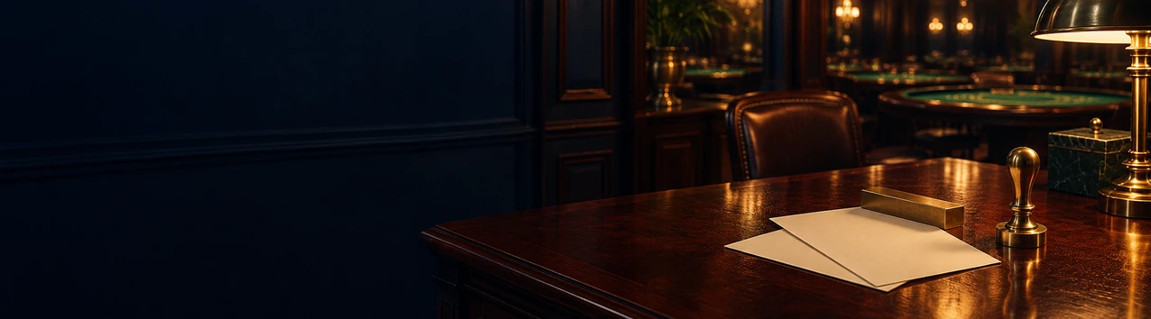 Blank documents and a brass seal stamp on a desk